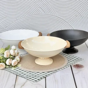 ظرف میوه پایه دار دسته چوبی